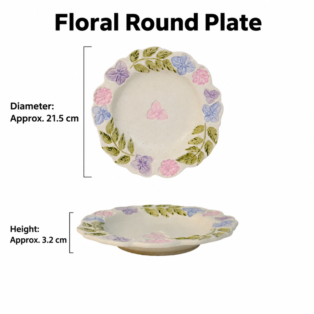 Pastel Floral Ceramic Dinnerware Set, 4 Pieces with Scalloped Edges