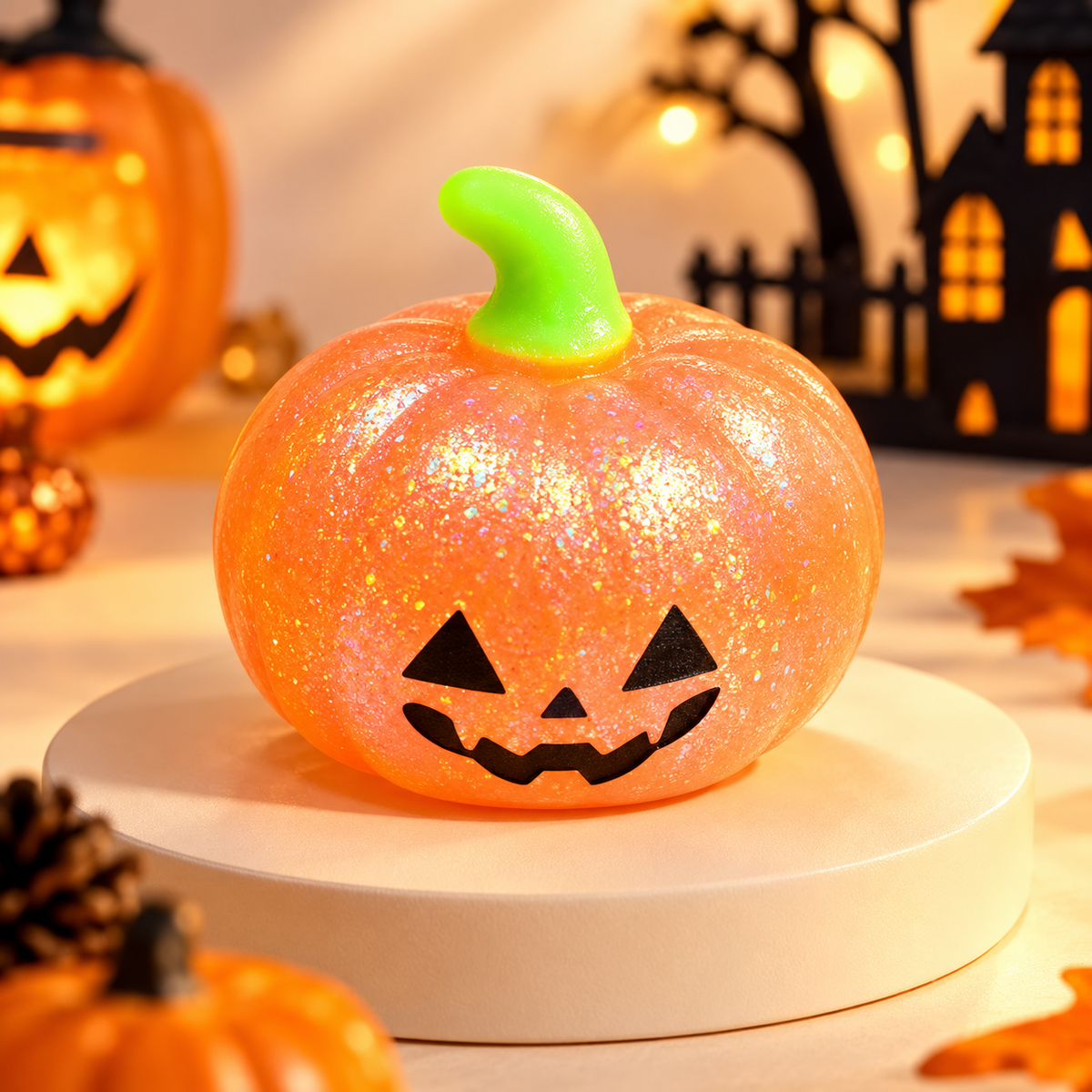 Glitter Pumpkin Squishy TPR Halloween Squeeze Toy Set (12PC)