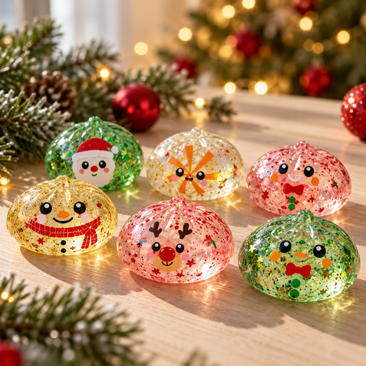 Christmas Crystal Squishy TPR Toys with Festive Designs 12 Piece Box