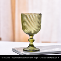 Vintage Green Glass Goblet, Embossed Floral Wine Glass, Retro Textured Drinking Cup
