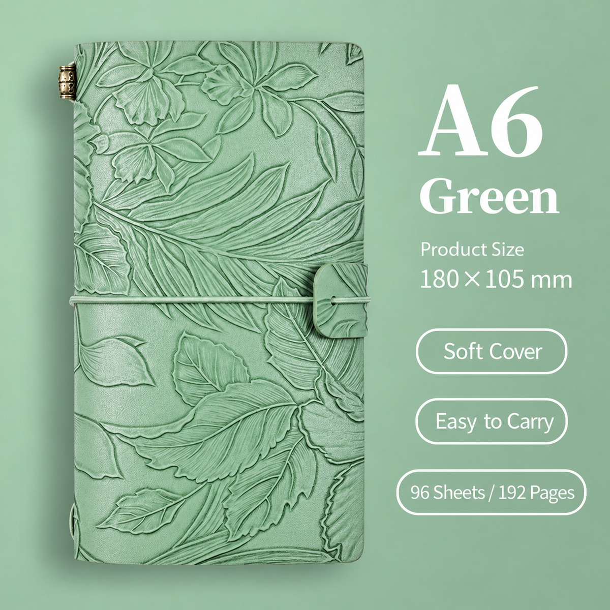 Floral Embossed Journal with Elastic Closure in Four Pastel Colors