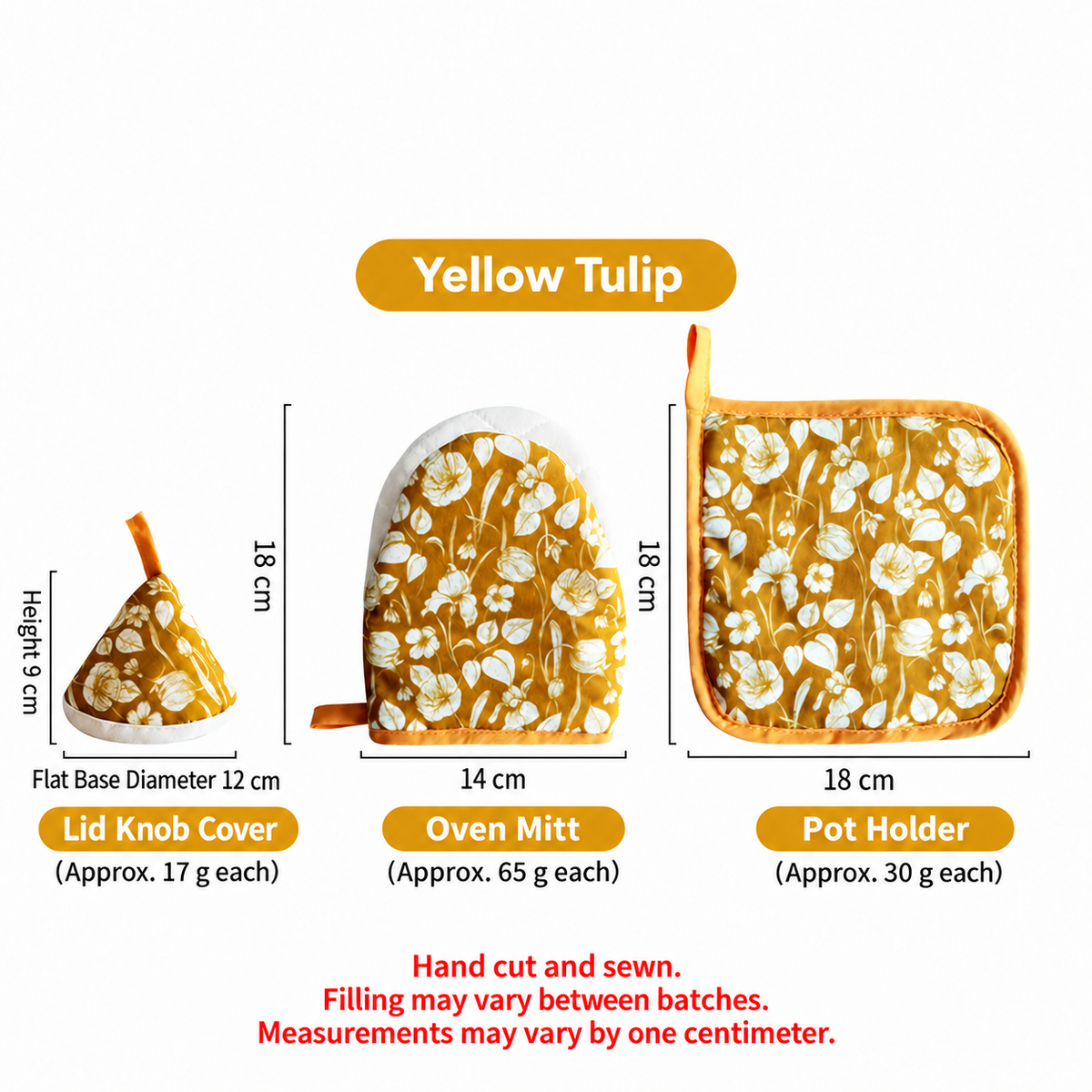 Floral Cotton Kitchen Set with Mini Oven Mitt Pot Holder and Lid Grip