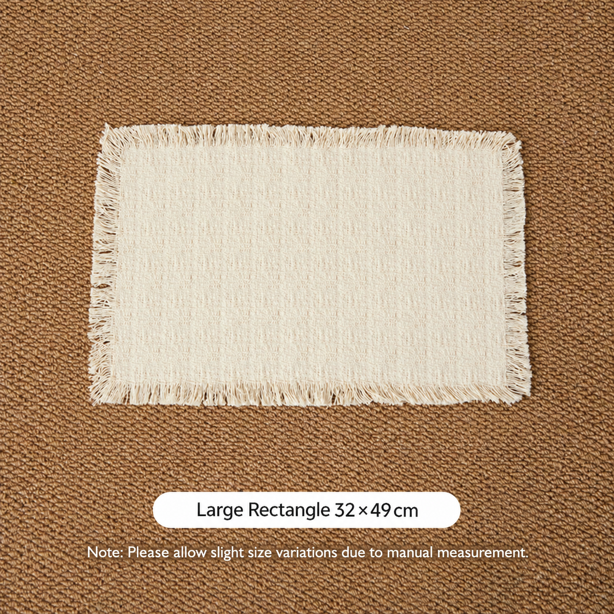 100% Cotton Fringed Table Mat, Natural Ivory Woven Placemats, Rustic Farmhouse Table Decor