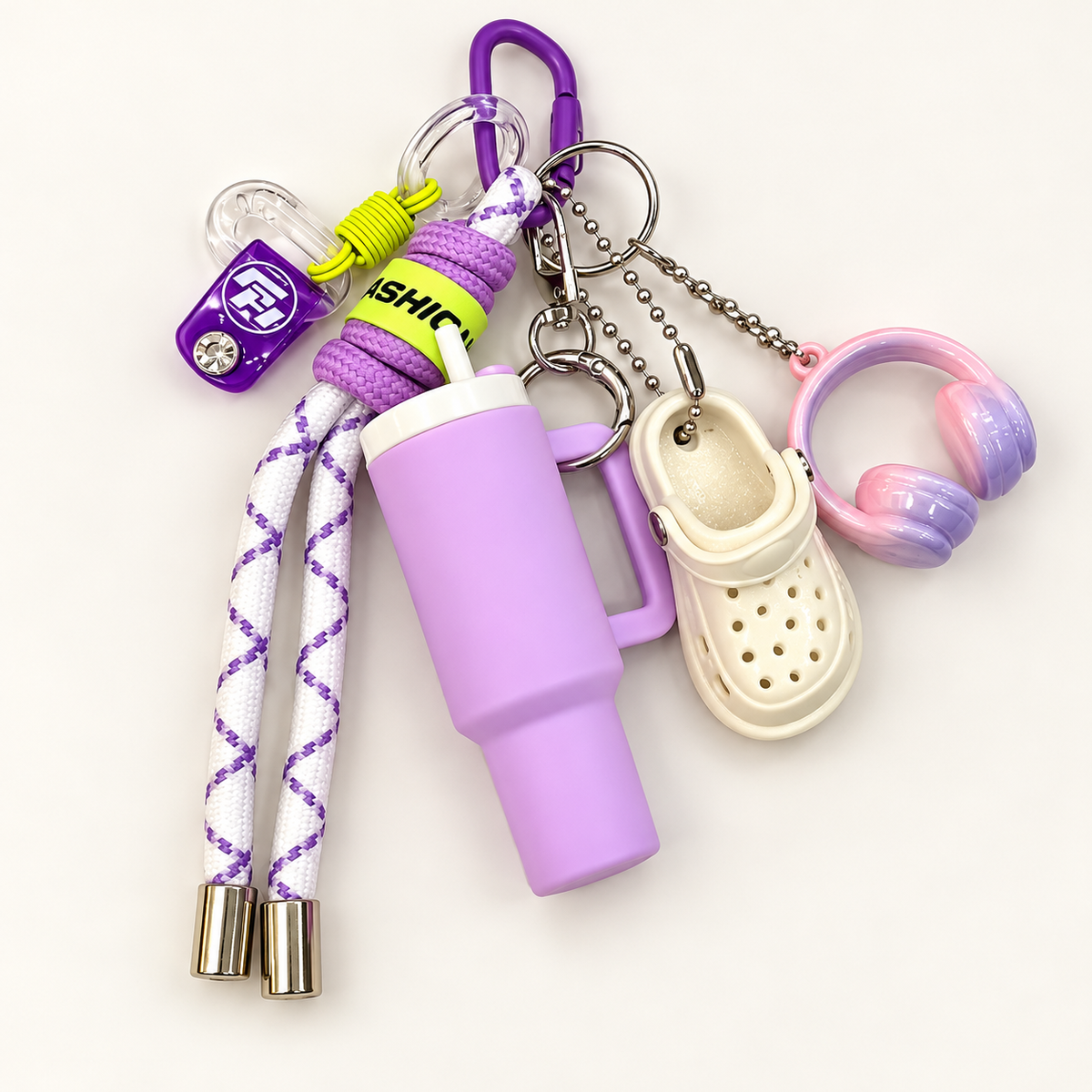 PVC Sports Bag Charm Keychain with Mini Tumbler and Headphone Charms