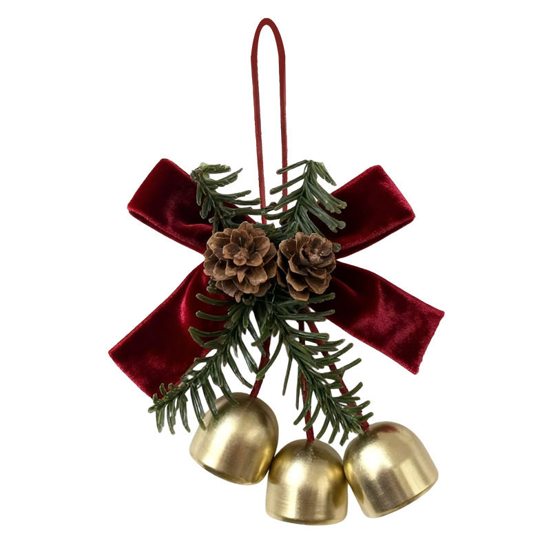Christmas Bell Ornaments – Red Velvet Bow with Pinecones & Hanging Bells Christmas Tree Decorations