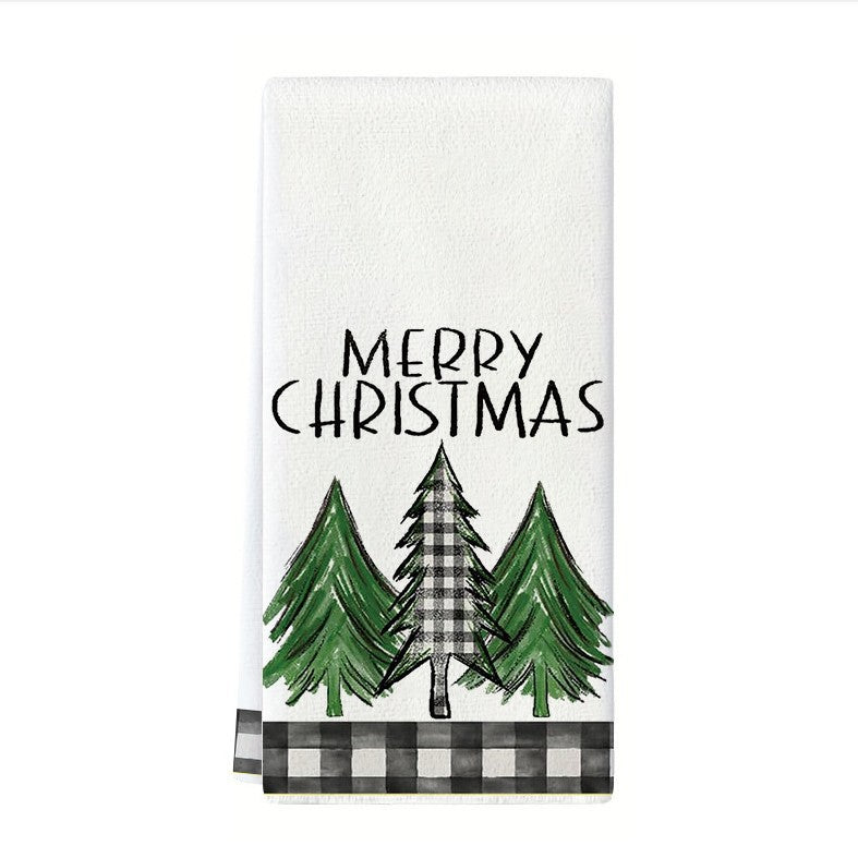 Christmas Microfiber Kitchen Towel Festive Holiday Tree Print Absorbent Dish Drying Cloth