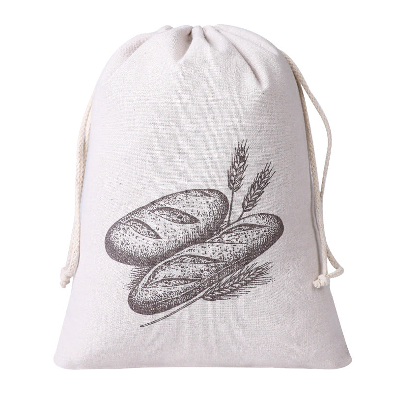 Reusable Cotton Linen Bread Storage Bag Rabbit Print Drawstring Bakery Pouch