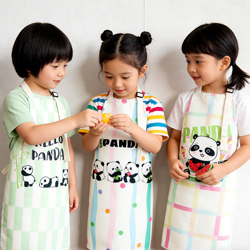 Heavy Duty Canvas Kids Apron, Panda Print Children's Cooking & Craft Apron