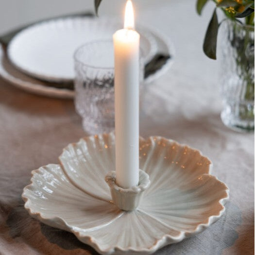 Ceramic Flower Candle Holder – Decorative Floral Taper Candle Stand with Drip Tray for Wedding, Dining Table, Bedroom & Home Decor