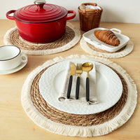 Woven Seagrass Trivet with Tassels, Round Heat Resistant Placemat & Plate Mat
