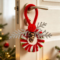 Handmade Crochet Christmas Wreath Ornament Mini Santa Snowman Pinecone Hanging Decoration