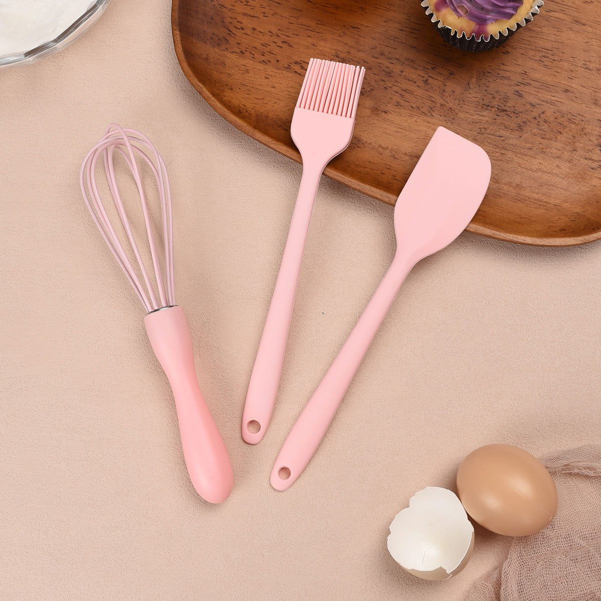 Mini Silicone Baking Utensil Set with Spatula Pastry Brush and Whisk