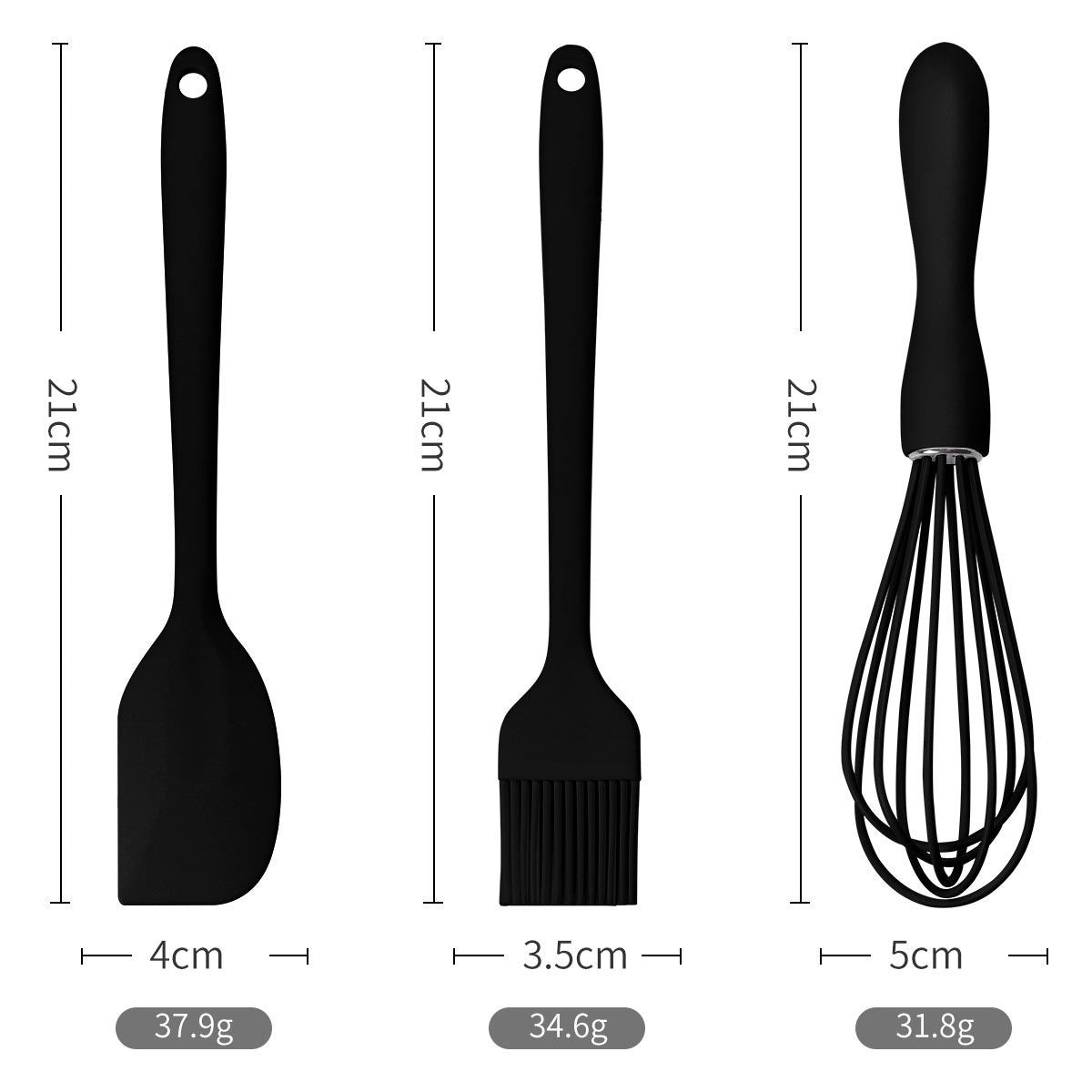 Mini Silicone Baking Utensil Set with Spatula Pastry Brush and Whisk