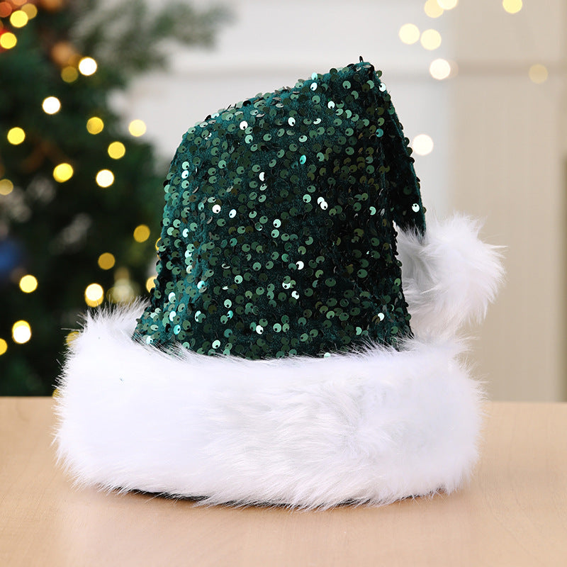 Sequin Santa Hat with White Fluffy Trim for Christmas Parties