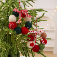 Christmas Wool Felt Pom Pom Wreath Ornament with Bells