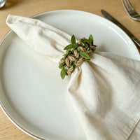 Rustic Jute Napkin Ring with Green Leaves – Braided Farmhouse Table Décor
