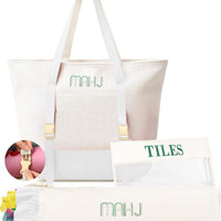 Large Capacity Mahjong Storage Bag Set – 3-Piece Canvas Carry Tote with Handle & Shoulder Strap