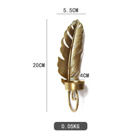 Vintage Feather Wall Candle Sconce – Antique Gold Metal Leaf Candle Holder