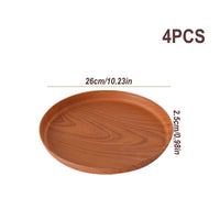 4-Piece Wood Grain Round Serving Tray Set – Lightweight Raised Edge Food Plates for Dining, Snacks, Desserts, Tea & Home Tableware