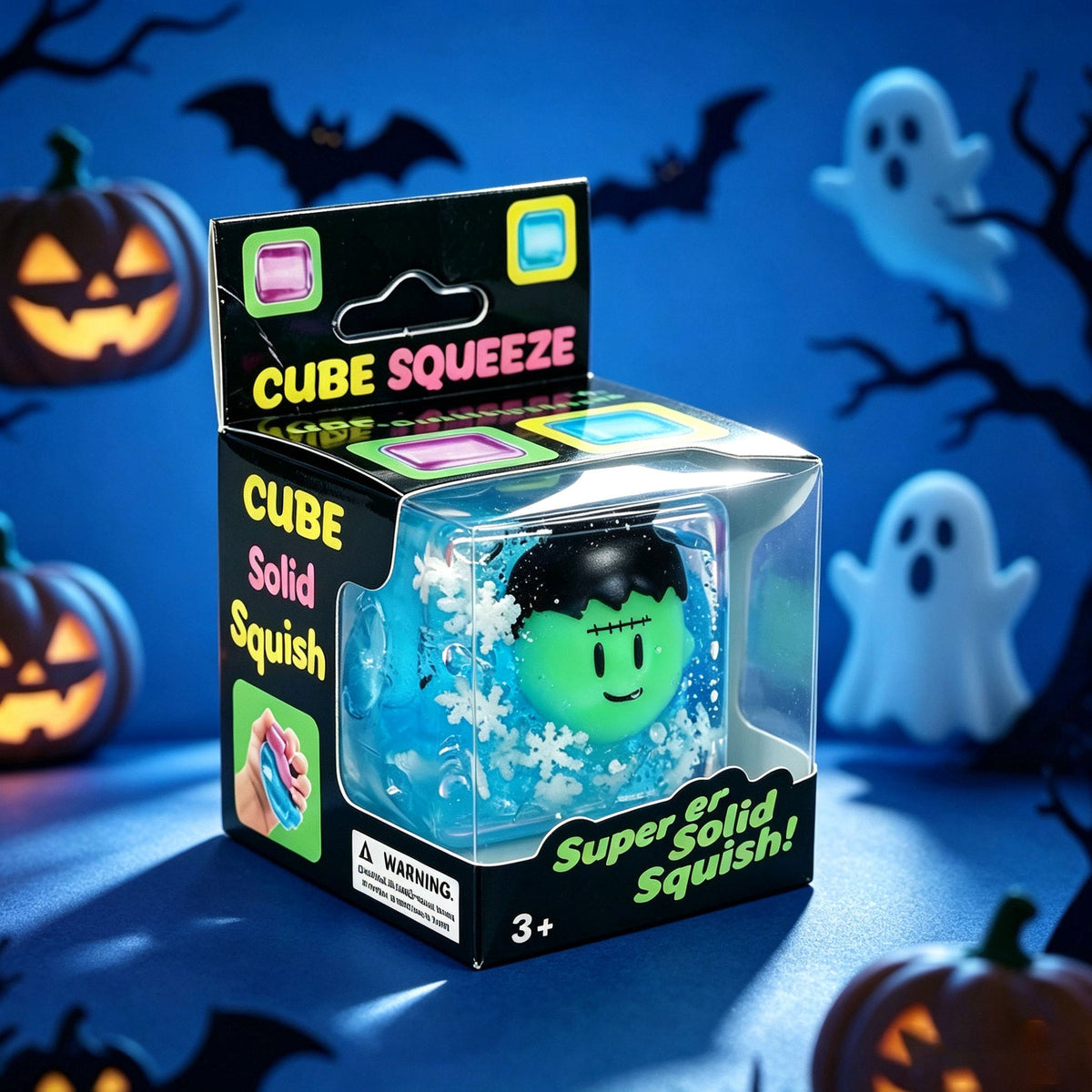 Halloween Square Squishy Toy, 5.5 cm TPR Stress Relief Cube, Boxed Sensory Fidget Toy