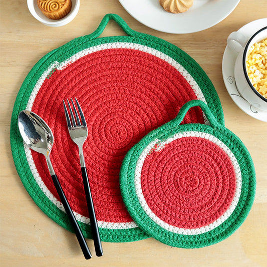 Fruit-Themed Cotton Rope Trivet, Round Heat Resistant Placemat, Coaster & Hanging Pot Holder
