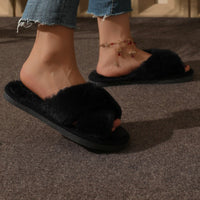 Plush Cross Strap House Slippers with EVA Foam Soles