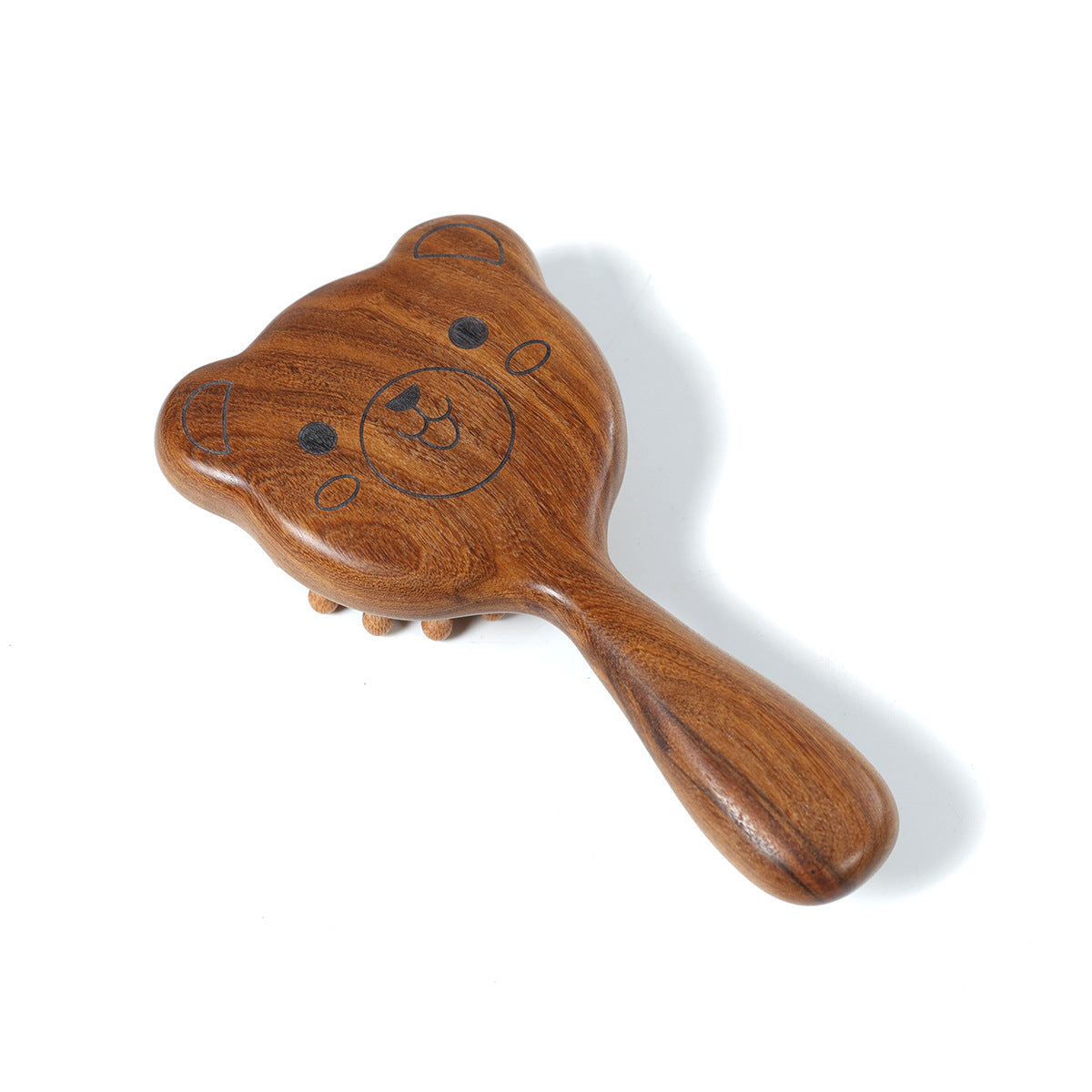 Wooden Cat Face Massage Brush Cute Kitty Scalp Massager with Rounded Teeth