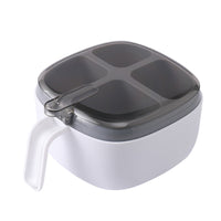 4-Compartment PP Seasoning Box with Lid & 4 Spoons – Portable Condiment Container for Salt, Sugar, Spices, Seasonings & Kitchen Storage