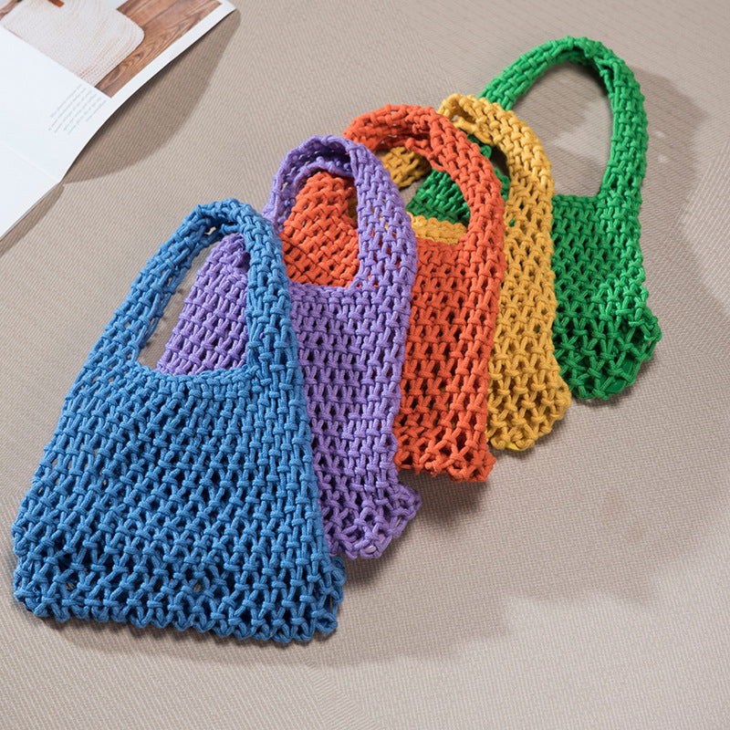 Cotton Rope Crochet Tote Bag – Handmade Woven Shoulder Bag with Inner Lining for Beach, Shopping, Summer & Everyday Use