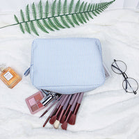 Striped Cotton Makeup Bag with Polyester Lining and Zip Closure