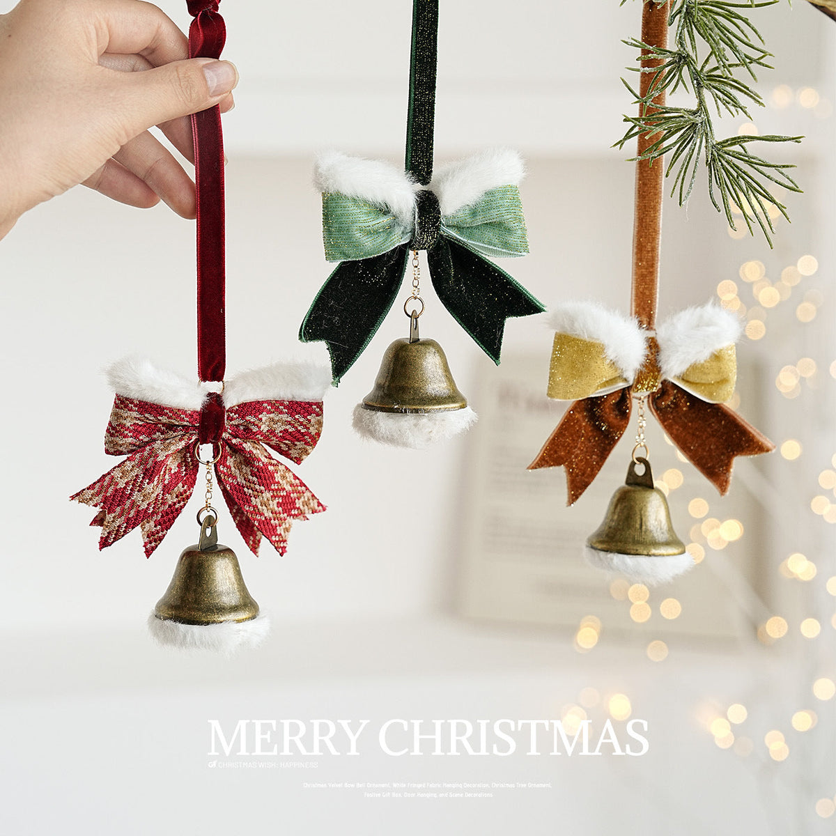 Christmas Velvet Bow Hanging Ornament with Gold Bell