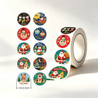Vintage Christmas Round Sticker Roll, Retro Santa Claus Holiday Adhesive Labels