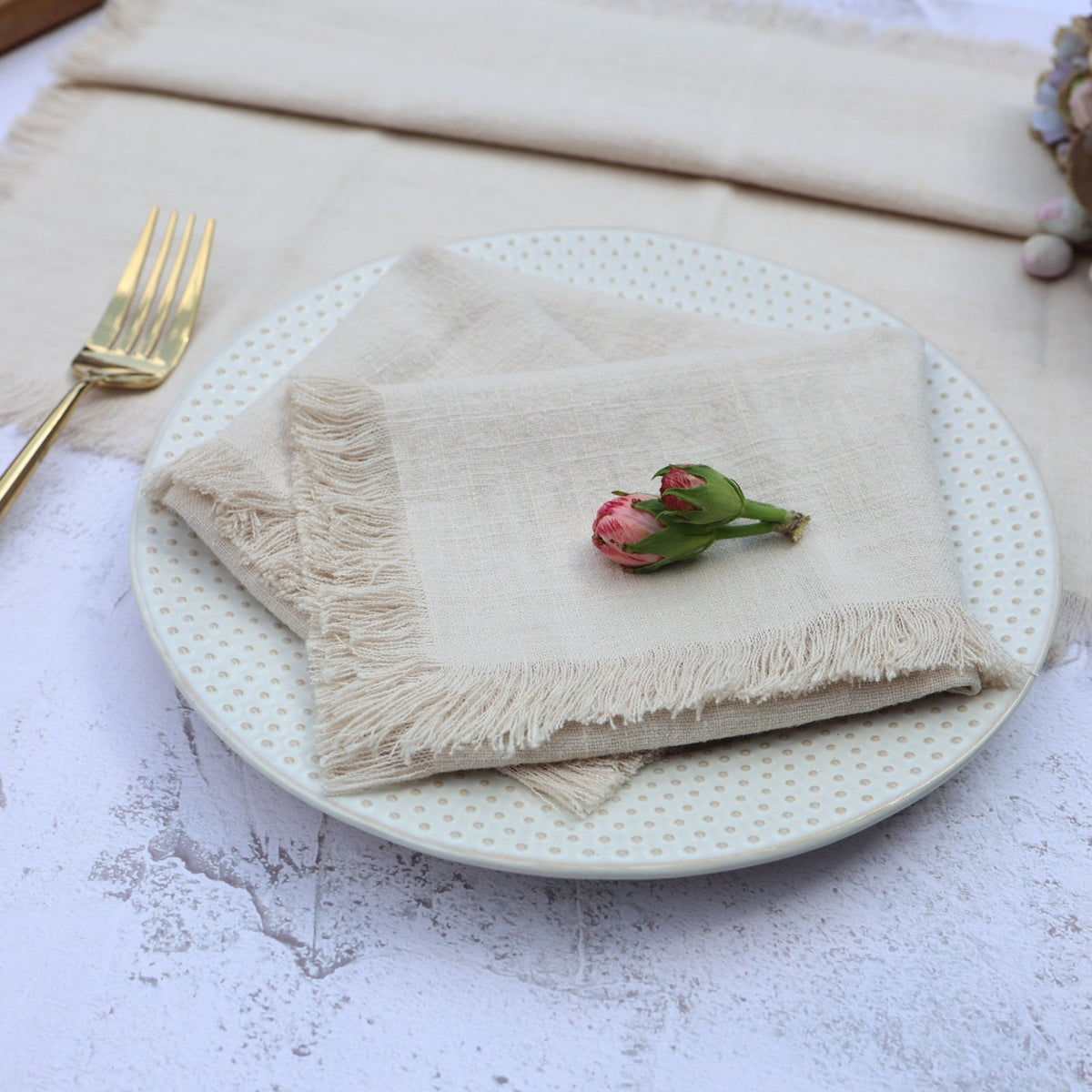 Cotton Linen Napkin with Fringed Edges