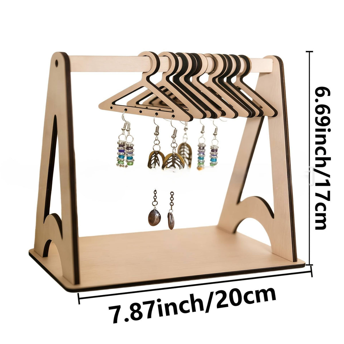 Wooden Jewelry Display Stand with Mini Hangers for Earrings