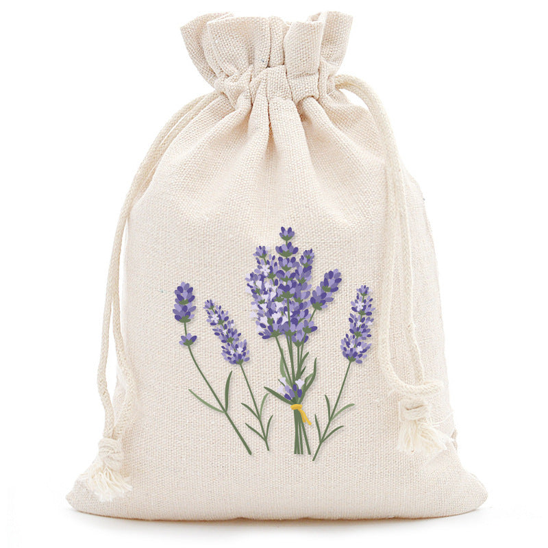 Lavender Print Cotton Drawstring Gift Pouch in Four Designs