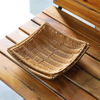 Square Plastic Wicker Basket, Rattan Style Woven Serving Tray, Decorative Storage Basket