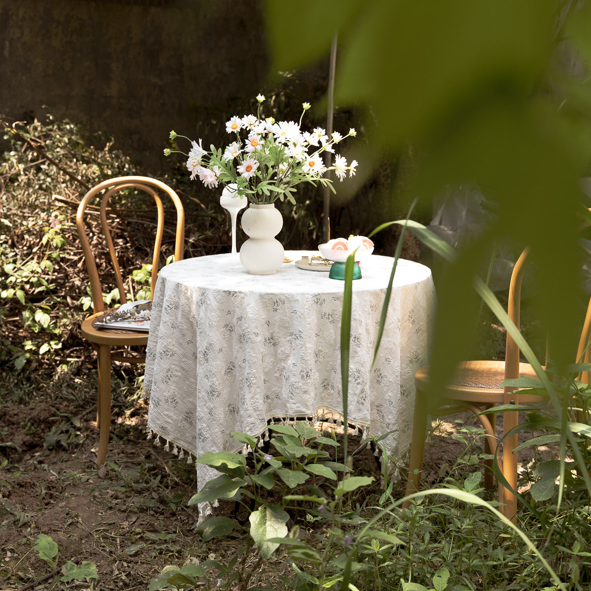Lilac Floral Tablecloth, Cotton Linen Decorative Table Cover