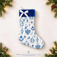 Royal Blue Plush Christmas Stocking with Bow Festive Hanging Gift Bag