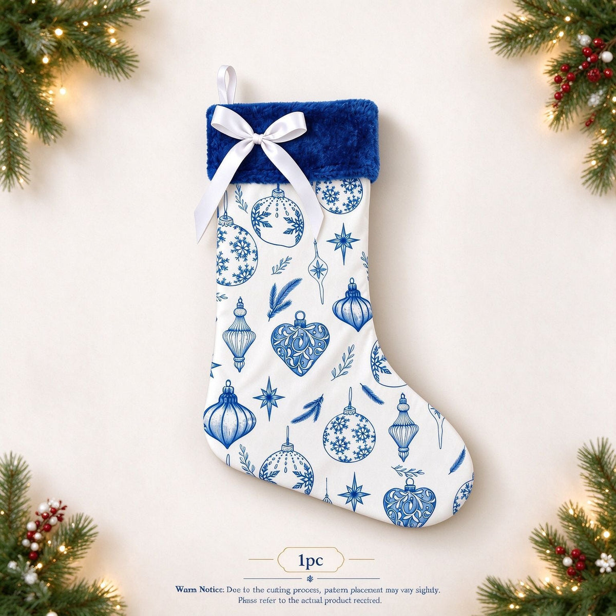 Royal Blue Plush Christmas Stocking with Bow Festive Hanging Gift Bag