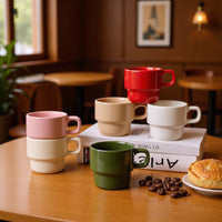 Stackable Ceramic Coffee Mug – 400ml Minimalist Drinking Cup with Handle