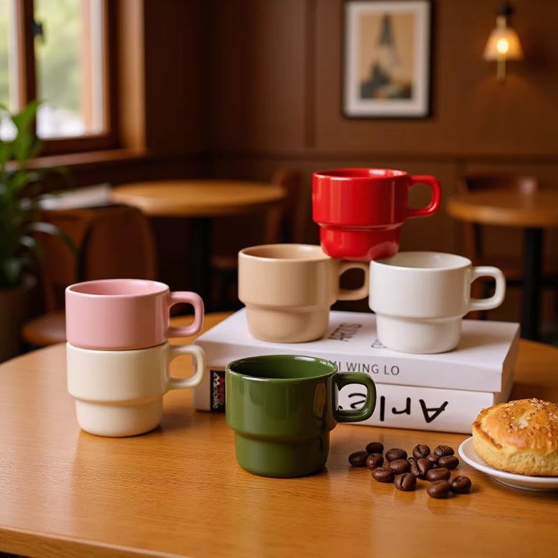 Stackable Ceramic Coffee Mug – 400ml Minimalist Drinking Cup with Handle