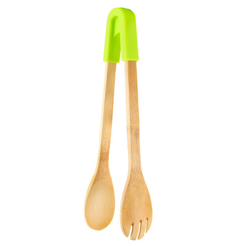 30cm Bamboo Food Tongs with Silicone Tips for Kitchen Serving