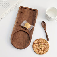 Acacia Wood Serving Tray with Woven Coaster – Rectangular Coffee & Snack Tray