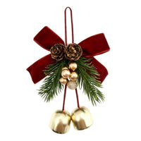 Christmas Bell Ornaments – Red Velvet Bow with Pinecones & Hanging Bells Christmas Tree Decorations