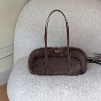 Plush Faux Fur Shoulder Bag with Long Handles in Four Colors