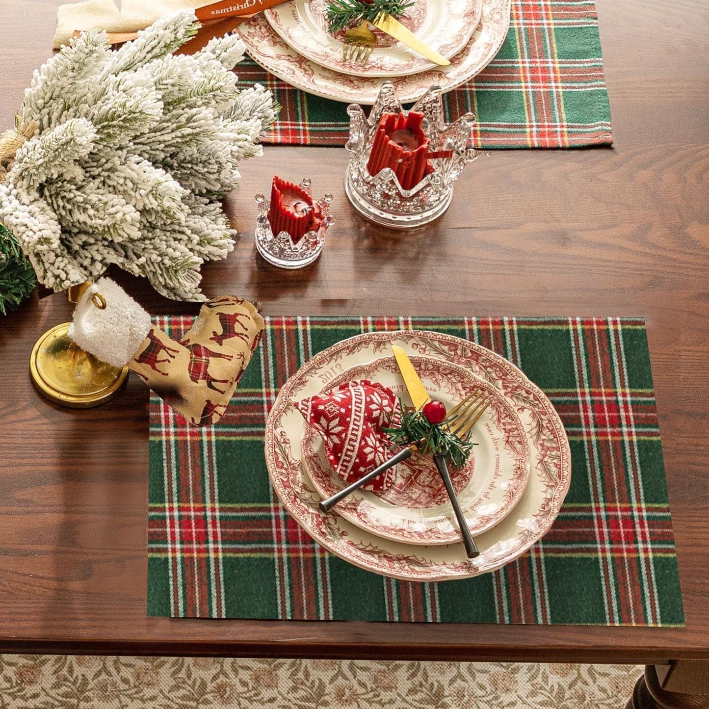 Christmas Plaid Placemat, Red Black White Dining Table Mat