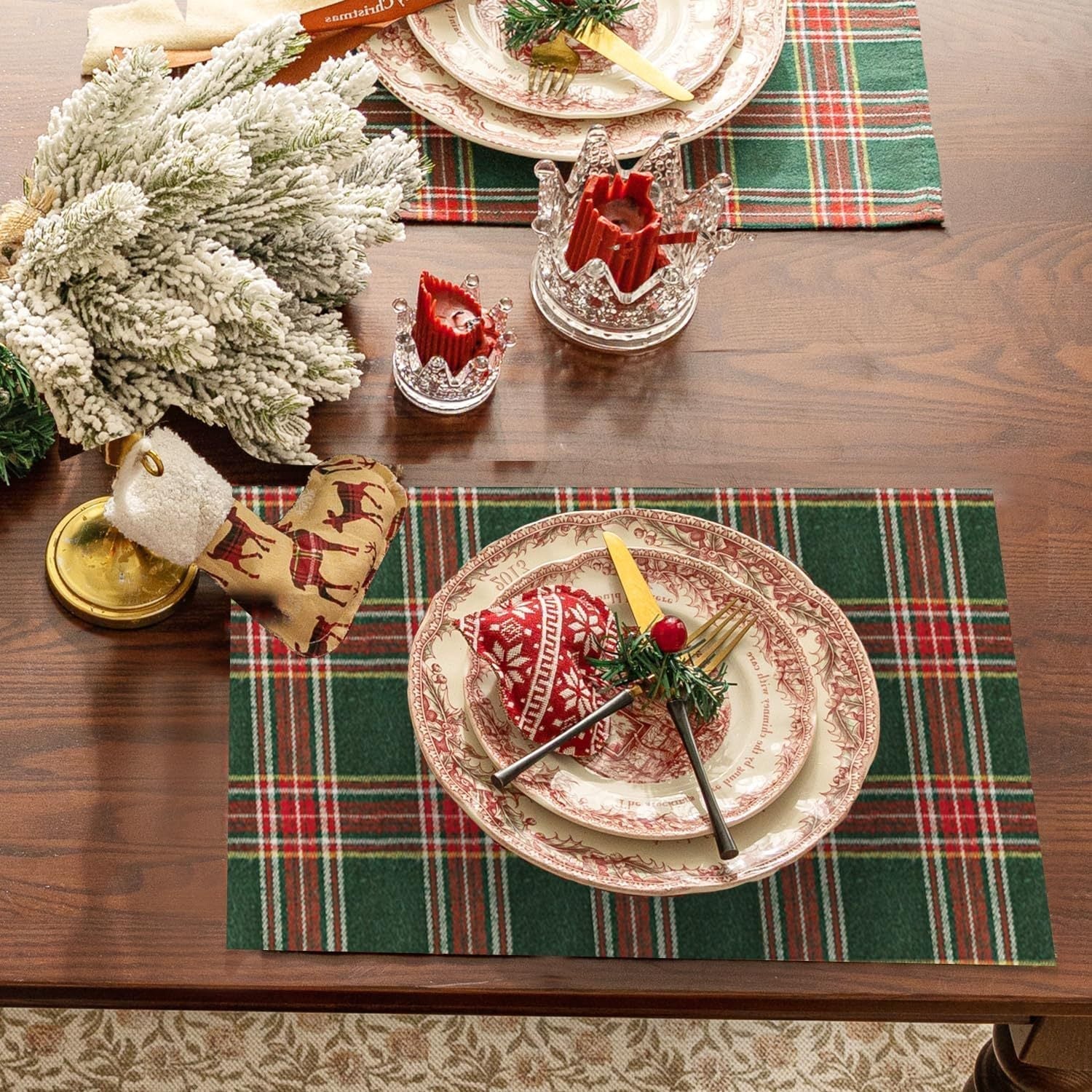 Christmas Plaid Placemat, Red Black White Dining Table Mat