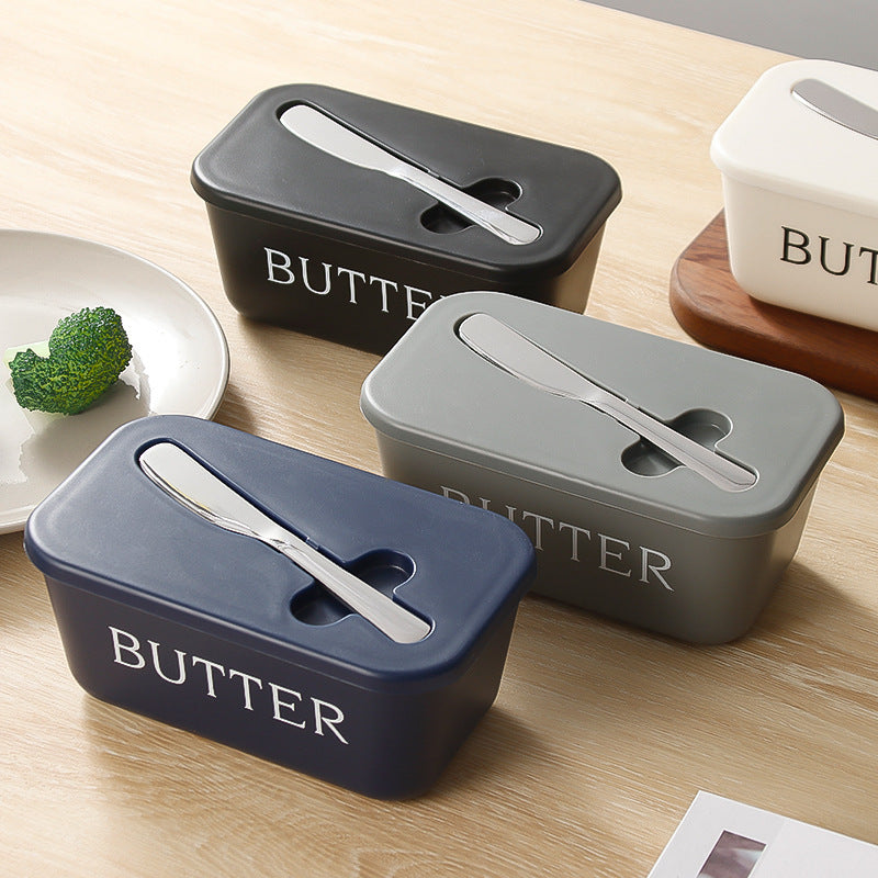Plastic Butter Dish with Lid and Knife Slot, Countertop Butter Container