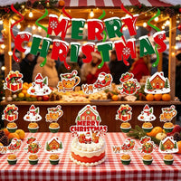 3-Style Christmas Party Decoration Set – Merry Christmas Letter Banner, Hanging Swirls & Festive Cake Toppers for Holiday Party, Home & Shop Decor