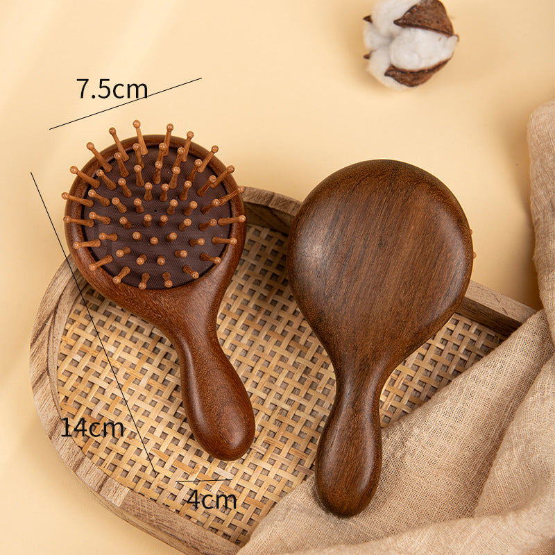 Round Wooden Pin Hairbrush with Complimentary Drawstring Pouch